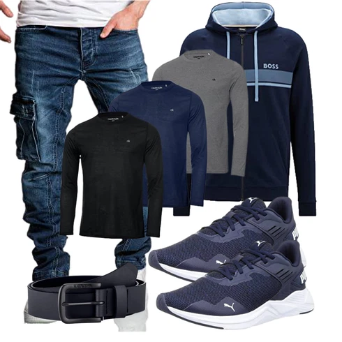 Dunkelblau/Braun Windbreaker Jacke/Kapuzenjacke/Sportjacke/Laufjacke Boss kombinieren