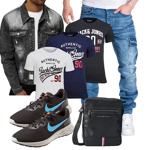 Jeans Schwarz/Grau/Dunkelgrau Kurze JeansJacke OZONEE kombinieren