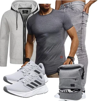 Groß Outfit mit Grau/Hellgrau KapuzenPullover/Ausgefallener Hoodie/Sport Hoodie/Strick Hoodie/Sweatjacke Indicode "Cooles Outfit"