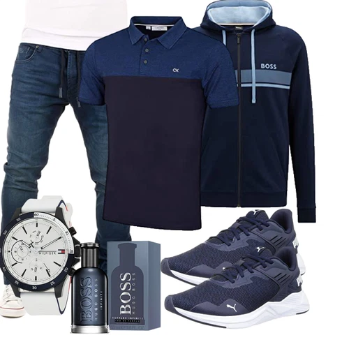 Dunkelblau/Braun Windbreaker Jacke/Kapuzenjacke/Sportjacke/Laufjacke Boss kombinieren