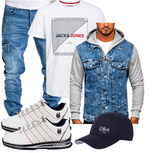 Blau/Hellblau/Grau/Dunkelblau KapuzenJacke/Kurze JeansJacke BOLF kombinieren