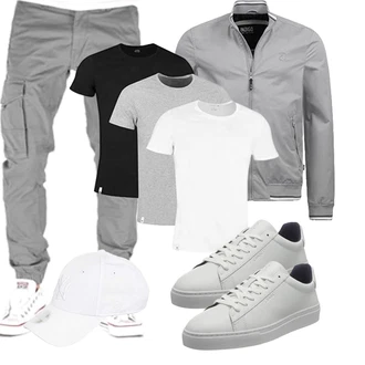 Motorrad Outfit mit Grau/Hellgrau/Dunkelgrau Innenfutter Jacke/Laufjacke/Coachjacke/Leichte Jacke/Frühlingsjacke/Funktionsjacke/Nylonjacke/Sommerjacke/Kunstfaserjacke/Bomberjacke/Jacke mit Seitlichem Reißverschluss Indicode "Cooles Outfit"Look: Fitness, Arbeits, Reiten, Motorrad