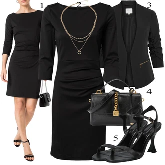 Old Money Outfit sa Crna Haljina Veći Broj/Tunika Kaffe "Tvoj otmjeni outfit"Look: Preodjeven, Lagano, Poslovni, Old Money, Rap, Ured, Burleska, Elegantan