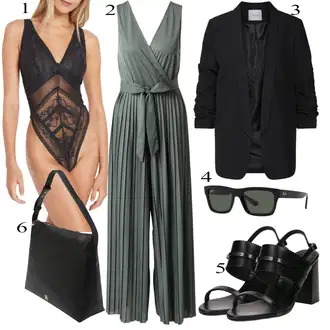 Šik Svatovski gost Outfit sa Zeleno/Svjetlozelena/Tamnozelena/Svjetloplava Svečani Kombinezon/Vjenčanje Kombinezon/Kombinezon širokih nogavica/Ljetni Kombinezon/Elegantni Kombinezon About You "Tvoj otmjeni outfit"Look: Irski, Lagano, Elegantan, Šik, Talijanski, 20-ih godina, Old Money, Romantičan, Sveučilišna, Jazz, Mom
