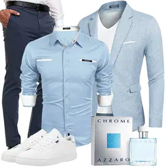 Sommer Outfits Firmenfeier mit Grau/Dunkelblau/Blau JEFF "Elegantes Sommer Outfit"Look: Wasen, Konzert, Schule, Electro, Firmenfeier, Pop Konzert