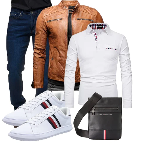 Orange/Braun Jacke mit Seitlichem Reißverschluss/KunstLederjacke/Motorradjacke/Bikerjacke/Vintage Lederjacke Crone kombinieren