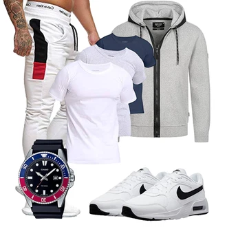 Groß Outfit mit Grau/Hellgrau KapuzenPullover/Ausgefallener Hoodie/Sport Hoodie/Strick Hoodie/Sweatjacke Indicode "Freizeit Outfit"
