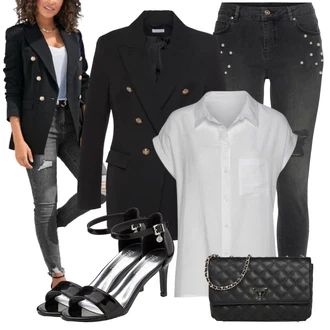 Outfit s Černá/Tmavě modrá/Růžová Lidové Sako/Boyfriend Sako/Dvojřadový Sako/Kožená bunda pro muže Lascana "Jarní outfit"