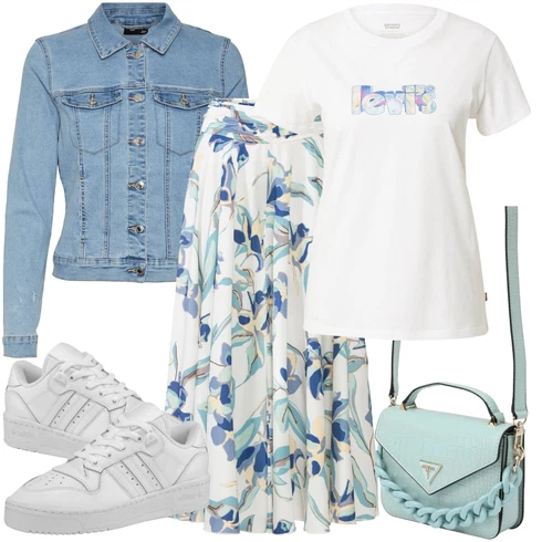 Kombinace Modrá/Bílá Pumpová Kalhoty/Culotte Kalhoty/Kalhoty s Potiskem/Mušelínové kalhoty/Plážová Kalhoty/Kalhoty s Peřím/Široká Kalhoty Lascana kombinovat s Světle modrá/Modrá Bunda Džínové Bund/Krátké Džínové Bundičky VERO MODA