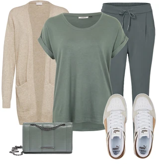 Outfity pro sport Plnější Postavou s Béžová/Hnědá/Khaki Pletenina veľkej veľkosti Vila "Jarní outfit"