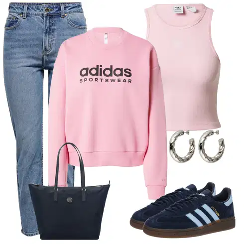 Kombinirajte Pink Majica i top/Muške cipele/Kratki Top/Skraćena majica bez rukava/Top Bez Rukava/Sportka majica bez rukava/Pleteni top Adidas Originals s Siva/Srebro Nakit Štipaljka za uho/Naušnica s prstenom Karolina Kurkova Originals
