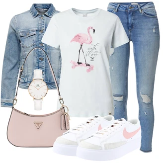 Mom Outfit s Světle modrá/Modrá Džínové Bund/Krátké Džínové Bundičky Only "Lehký outfit"Look: Mom, Krásný, Univerzitní, 90tá léta, Cool, S průsvitem