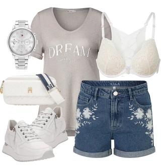 Outfit s Modrá/Světle Modrá Košile Džínový Šortky/Vysoký pas Kraťasy Vila "Letní oblečení"