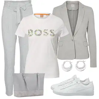 Outfit sa Svjetlosiva/Siva Jogger Hlača/Trenirka/Paperbag Hlača/Lanene Hlače/Jersey Hlača/Hlače od Flisa/Ležerna Hlača VERO MODA "Ležerni poslovni outfit"