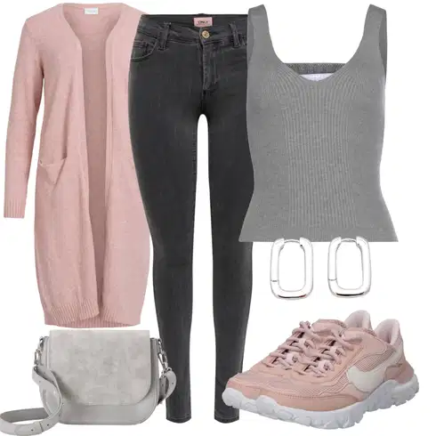 Kombinirajte Bijela/Pink/Srebro/Siva Nakit Štipaljka za uho/Stud Naušnica/Naušnica s prstenom Edited s Siva/Svjetlosiva/Tamnosiva Pleteni top/Skraćena Majica Bez Rukava/Muške cipele Lascana