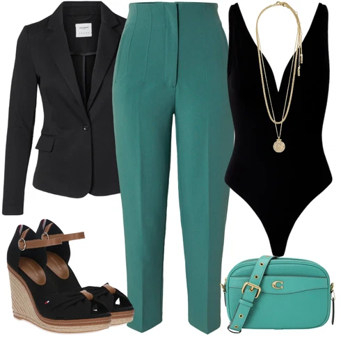 Kombinace Zelená/Tyrkysový Kalhoty s Vysokým Pasem/Obleková Kalhoty/Business Kalhoty/Mušelínové kalhoty/Kalhoty s nášivkou uprostřed/Kalhoty se Štěrbinou/Mrkvová Kalhoty Edited