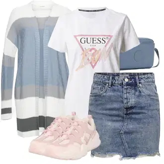 Džínovina Outfit s Tmavě modrá/Modrá Krátká Sukně/Džínová Sukně/Džínová vintage sukně/90tá Léta Sukně Only "Módní letní vzhled"