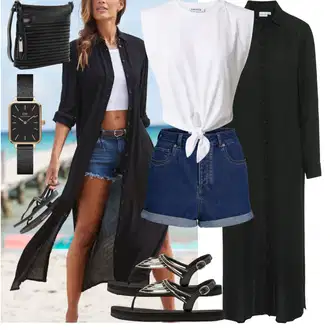 Outfity pro léto s Tmavě zelená/Zelená/Černá Košilové šaty/Šaty s dlouhým rukávem/Dlouhé pletené šaty Lascana "Módní letní vzhled"