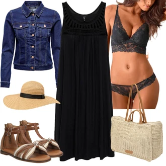 Outfit s Černá Empire šaty/Šaty Bez Rukávů/Šaty S Kosticí/Šifonové Šaty/Maxi Šaty/Plisované Šaty Only "Módní letní vzhled"