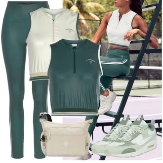 Outfit s Zelená/Tmavě zelená/Tyrkysový Sportovní Legína/Legíny s Rozparkem/Legíny do Posilovny/Sportovní kalhoty/Legíny s Podšívkou/Tregíny/Běžecká Kalhoty LASCANA ACTIVE "Módní letní vzhled"