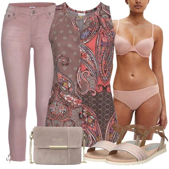 Outfity pro léto s Růžová/Fialová Džíny s Rozparkem/Džíny Culottes/Kožené bundy/Džíny s Dírou/Zkrácené Džíny Lascana "Módní letní vzhled"