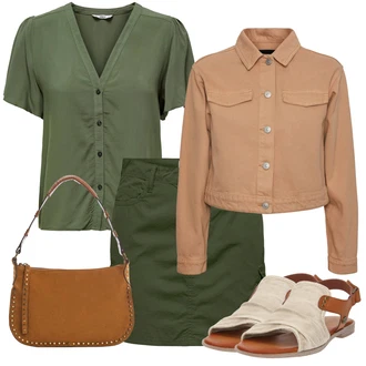 Outfit s Tmavě Zelená/Khaki/Zelená Cargo Sukně/Krátká Sukně Only "Módní letní vzhled"