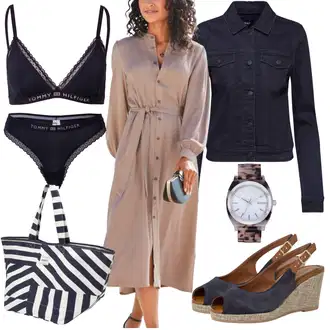 Outfity pro léto s Hnědá/Fialová/Béžová/Šedá Košilové šaty/Halenkové Šaty/Šaty s Páskem Lascana "Módní letní vzhled"