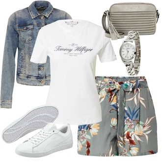 Outfit s Šedá/Béžová/Modrá/Světle Modrá Košile Papírové Šortky/Lněný kraťas/Bermuda/Šortky/Mušelínové Šortky/Pytlovitý Šortky Only "Módní letní vzhled"
