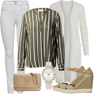 Outfit s Tmavě zelená Oversize Halenka/Halenka se Stojatým Límcem/Blůza s knoflíčkem/Crash blůza/Halenka s Dlouhým Rukávem/Halenka s Kapucí Kaffe "Módní letní vzhled"