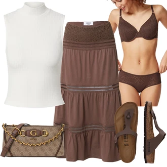 Krátká/mini Outfit s Šedá/Béžová Top & košilka/Dětská hračka Edited "Módní letní vzhled"