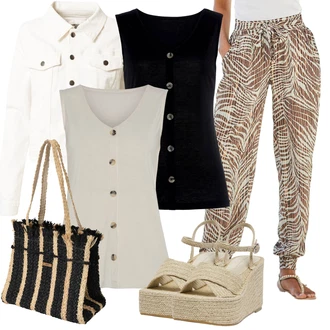 Outfit s Béžová Bota Espadrille sandál/Sandál na klínku/Espadrilka na Podpatku/Espadrilka s klínovým podpatkem Pull&Bear "Módní letní vzhled"