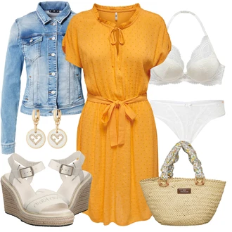 Outfit s Zlatý Kruhová/Přívěsek/Visací/Sponka do ucha/Přívěsek do ucha Furla "Módní letní vzhled"