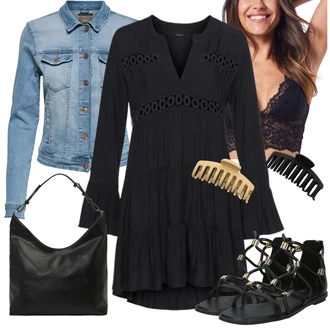 Styl Old Money Outfit s Černá Pletené Šaty/Háčkované Šaty/Francouzské šaty/Barokní Šaty/Rock'n rollové šaty Lascana "Módní letní vzhled"Look: Styl, Disko, Ethno, Gotický, Techno, Old Money