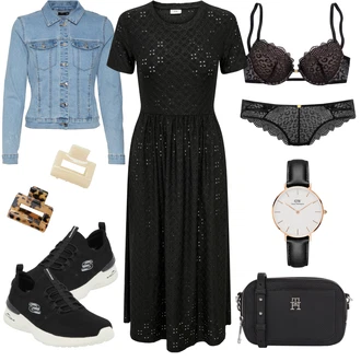 Outfit s Černá/Tmavě šedá/Šedá/Růžová Tanga/Brazilské Kalhotky/Klasické Kalhotky/Průsvitná kalhotka/Podvazkový Pás/Kalhotky/Spodní Kalhotky JETTE "Módní letní vzhled"