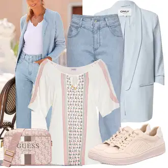 50. Let Outfit s Světle modrá/Lilové barvy Džíny Culottes/Dámské Džíny s Délkou 7/8/Zkrácené Džíny/Capri Džíny Lascana "Módní letní vzhled"Look: Emo, 50. Let, 90tá léta, Klasické, Cool, Old Money