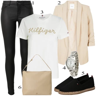 Poletne Outfiti mit Črna/Bela Usnjena Hlača/Pajkice Leginge v Videzu Usnja/Usnjena pajkica/Treggings/Skinny Hlače/Hlače iz Imitacije Usnja Pieces "Poletna oblačila"