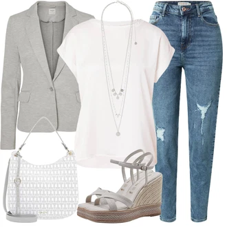 Vysoké Podpatky Outfit s Šedá/Stříbrný/Hnědá/Béžová Sandál na klínku/Letní Bota/Espadrilka s klínovým podpatkem/Espadrilka na Podpatku/Sandály Espadrille sandál Tamaris "Módní letní vzhled"