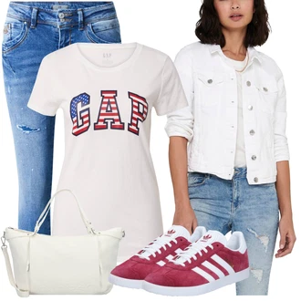 Krátká Outfit s Šedá/Krémová/Bílá/Světle šedá Džínové Bund/Krátký Bund/Letní Bund/Košilová bunda/Krátký Bund/Krátké Džínové Bundičky Only "Módní letní vzhled"