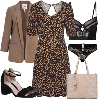Vysoké Podpatky Outfit s Černá/Béžová Sandál Na Podpatku/Přezková bota/Podpatek na klínku/Platform Sandal/Sandály na hřídeli/Semiortopedická bota About You "Módní večerní outfit"