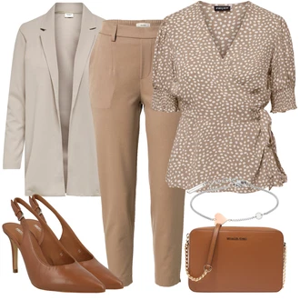 Outfity pro práci Šik so sponou Kůže s Hnědá Nezařazené MICHAEL Michael Kors "Oblečení do kanceláře"Look: Kancelář, Klasické, Krásný, Šik, Old Money, Cool, 70tá léta