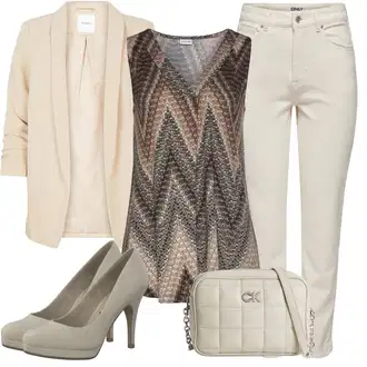 Šik Outfit s Béžová/Khaki/Hnědá Džíny High Waist Džínové Kalhoty/Zužující se Džíny/Zkrácené Džíny/Slim Fit Džíny/Termální Džíny/Dámské Džíny s Délkou 7/8/Mom Jean/Džíny Regular Fit/Kožené Boty/Capri Džíny/Džíny s Rozparkem/Kotníková Bota/Kožená bunda Only "Oblečení do kanceláře"Look: Styl, Šik, Klasické, Cool, Elegantní, Old Money, Venkovní, Chytrý příležitostný