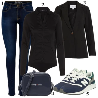 Bombaž outfit mit Črna Bluza z gumbom/Srajca/Bluzasti Body/Poslovna Bluza/Bluza z Dolgimi Rokavi/Slim Fit Bluza VERO MODA "Pokrivalo za pomlad"