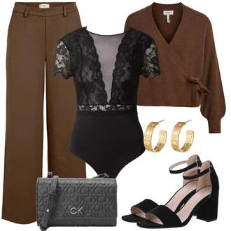 Outfit sa Smeđa/Tamnosmeđa/Siva Pletenina Kardigan od kašmira/Kardigan s V izrezom/omotati kardigan/Kratki kardigan Object "Odličan look za slobodno vrijeme"