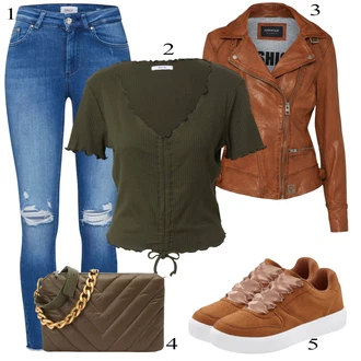 Biker outfit mit Rjava/Temno rjava/Roza Vintage Usnjena Jakna/Jesenska jakna/Motoristična jakna/Jakna iz Umetnega Usnja/Usnjena Bomber Jakna/Usnjena Jakna/Pomladna jakna Oakwood "Pokrivalo za pomlad"