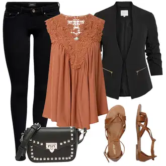 Outfit sa Smeđa/Bež/Narandžasta Top Bez Rukava/Party Top/Bluza top/Kratki top/Ležerni topić/Čipkasti Top MOLLY BRACKEN "Odličan za slobodno vrijeme"