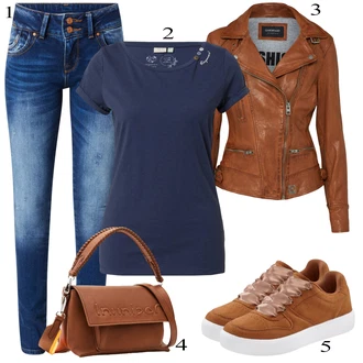 Biker outfit mit Rjava/Temno rjava/Roza Vintage Usnjena Jakna/Jesenska jakna/Motoristična jakna/Jakna iz Umetnega Usnja/Usnjena Bomber Jakna/Usnjena Jakna/Pomladna jakna Oakwood "Pokrivalo za pomlad"