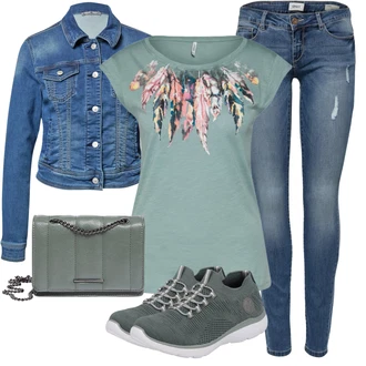 Moderní Outfit s Modrá/Světle modrá Krátké Džínové Bundičky/Džínové Bund LTB "Outfit na dovolenou"Look: 90tá léta, Cool, Moderní, Mom, Krásný, Univerzitní, Western