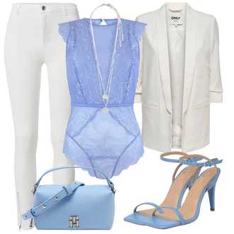 Outfit s Světle modrá/Modrá Síťovaný body/Korselet/Průhledný body Lascana "Outfit na konference"