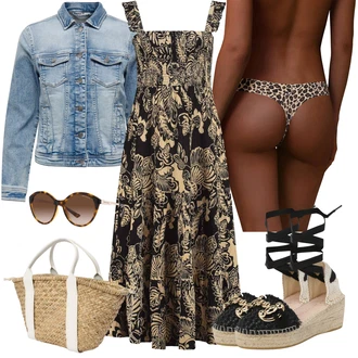 Katoen Bavlna Outfit s Hnědá/Béžová Šaty s laclem/Šaty na Podzim/Boho Letní Šaty/Barokní Šaty/Šaty Niki/Šaty S Potiskem/Letní Šaty/Midi Šaty Shiwi "Outfit na léto"