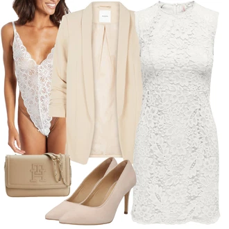 Výstřih na ramena Outfit s Šedá/Krémová/Bílá/Hnědá Pouzdrové Šaty/Šaty S Vysokým Výstřihem/Krajkové Šaty/Mini Šaty/Šaty Bez Rukávů Only "Outfit na léto"